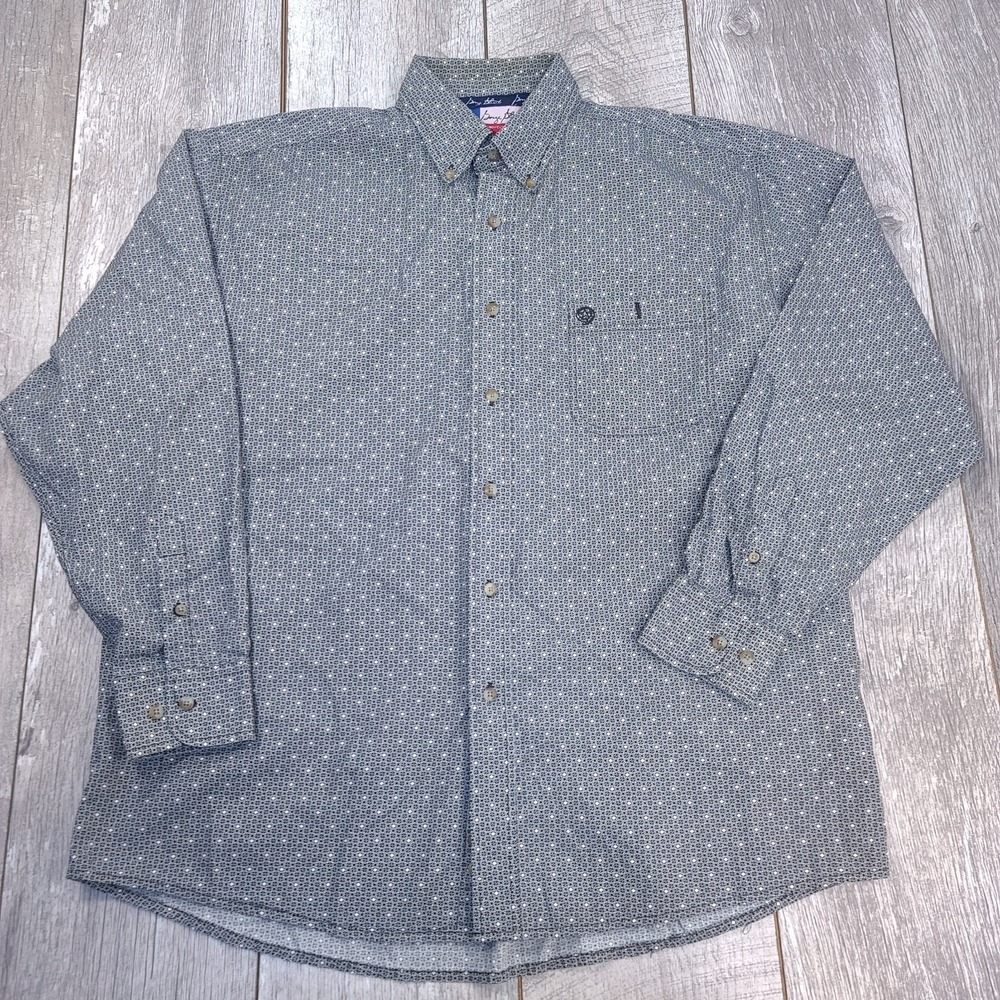 Wrangler George Strait Mens XL Gray Pocket Button Up Rockabilly Long Sleeve Top